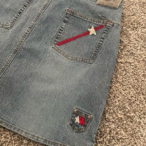 Vintage Y2K Mecca Denim Skirt Star Patch Accents